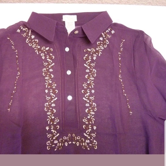 Vintage Embroidered Chiffon Silk long sleeve Tunic - Picture 4 of 6